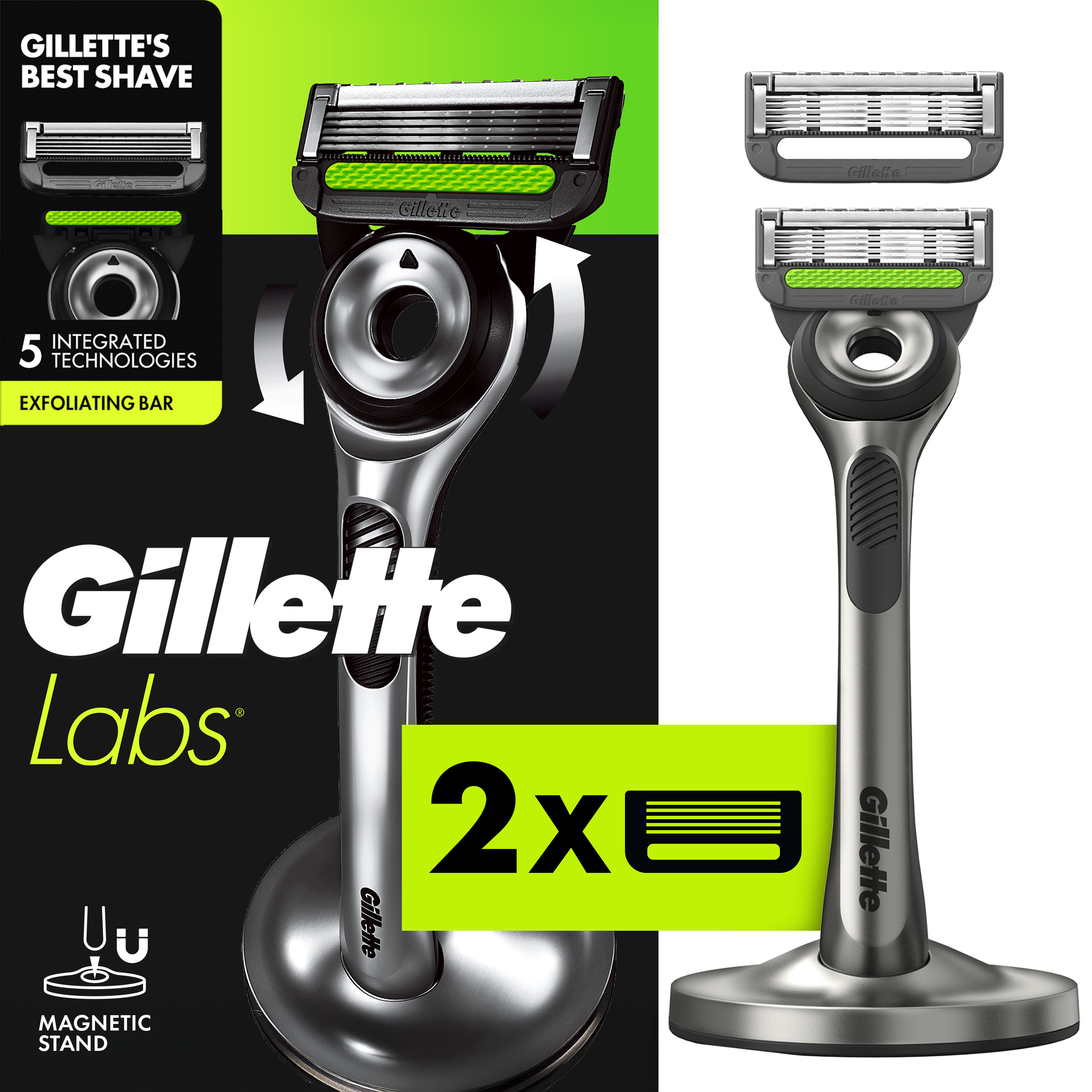 GilletteLabs with Exfoliating Bar Razor (1 Handle + 2 Cartridges)